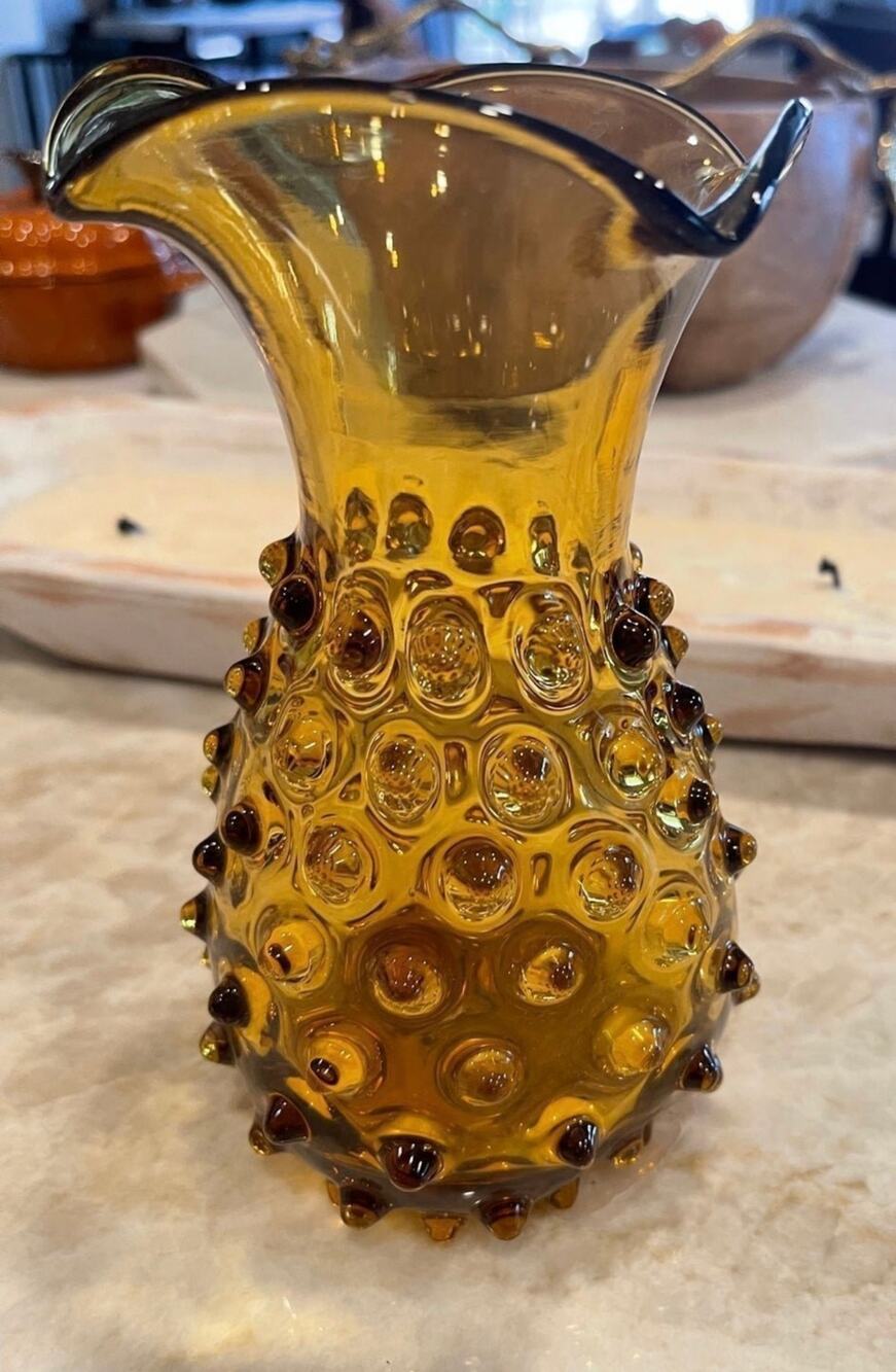 Gorgeous Vintage hobnail blown glass Empoli Vase amber glass 6” Italy